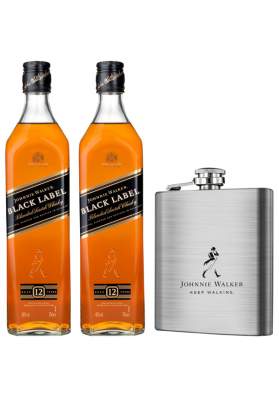 Johnnie Walker Black Label 12 ani 2 x 70cl & Flask Cadou